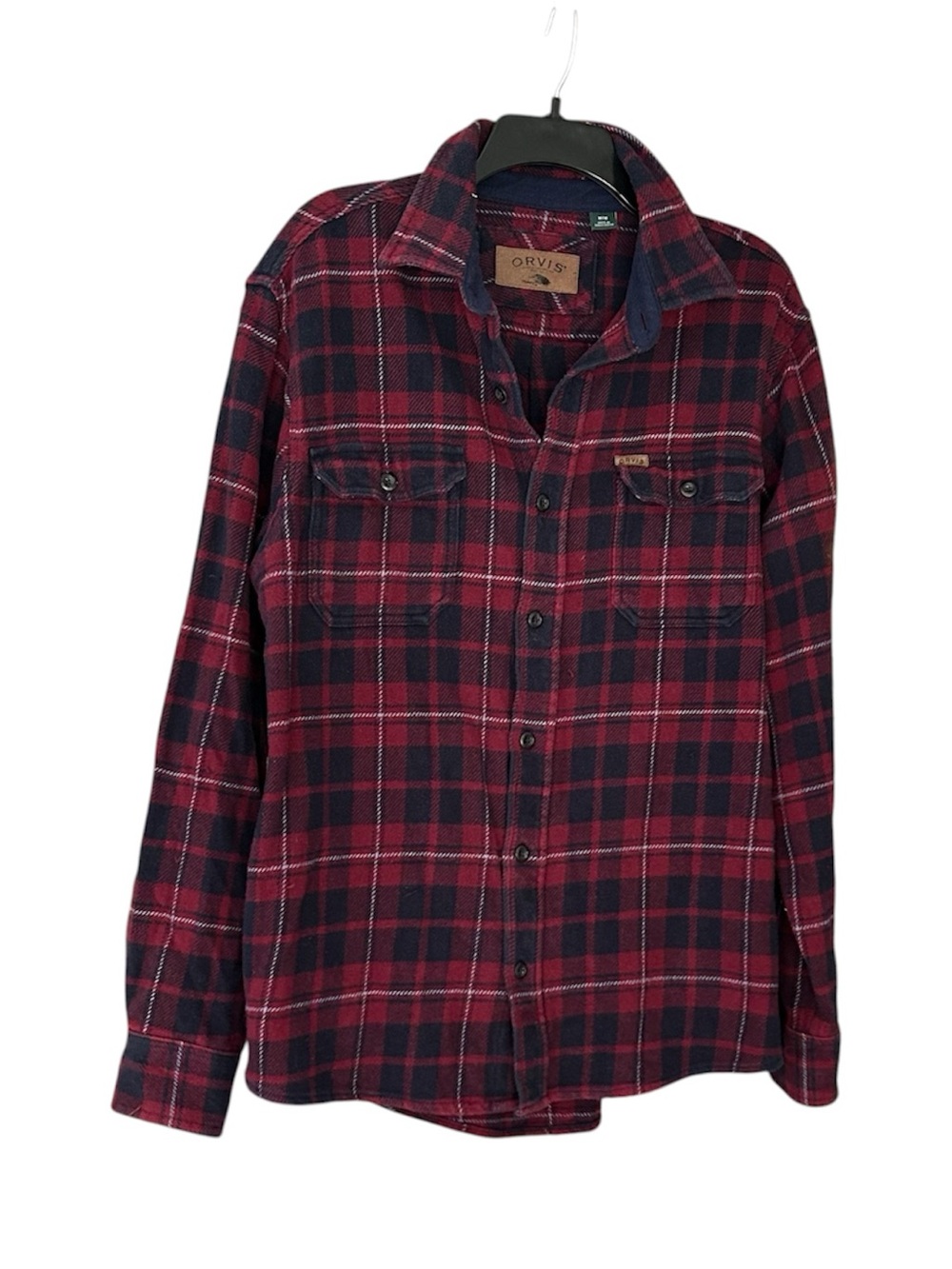 Orvis Brushed Cotton Flannel Shirt Shacket Red Navy Plaid Buffalo Size M Pockets